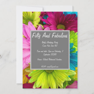 Colourful Daisies Fifty And Fabulous Birthday Invitation