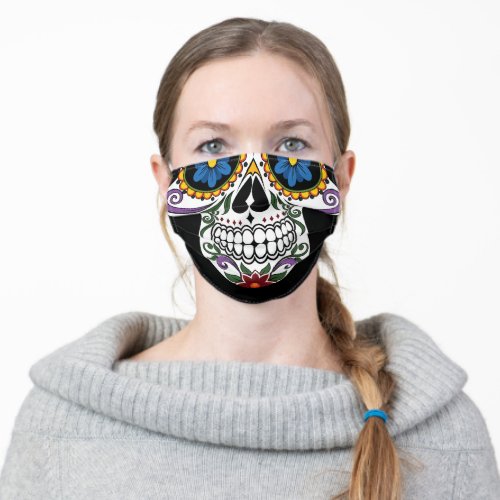colourful day of the dead sugar skull adult cloth face mask