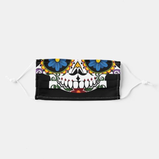 colourful day of the dead sugar skull adult cloth face mask (Front, Folded)