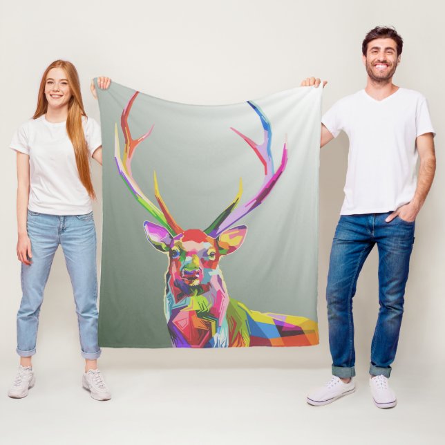 Colourful Deer Fleece Blanket (In Situ)