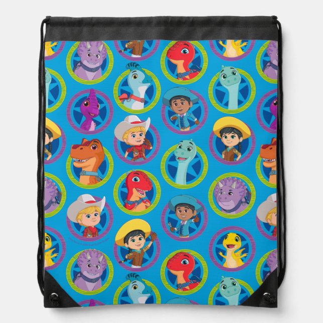 Colourful Dino Ranch Pattern Drawstring Bag (Front)