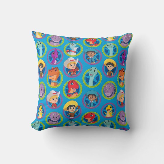 Colourful Dino Ranch Pattern Throw Pillow (Front)