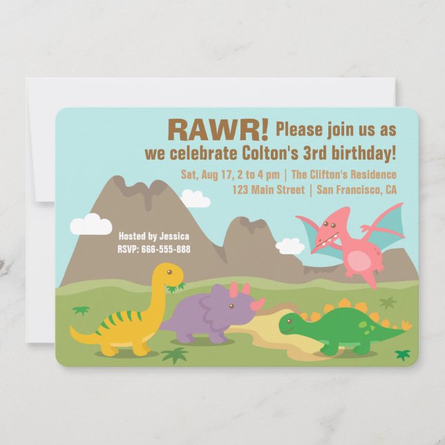 Colourful Dinosaur Kids Birthday Party Invitation (Front)