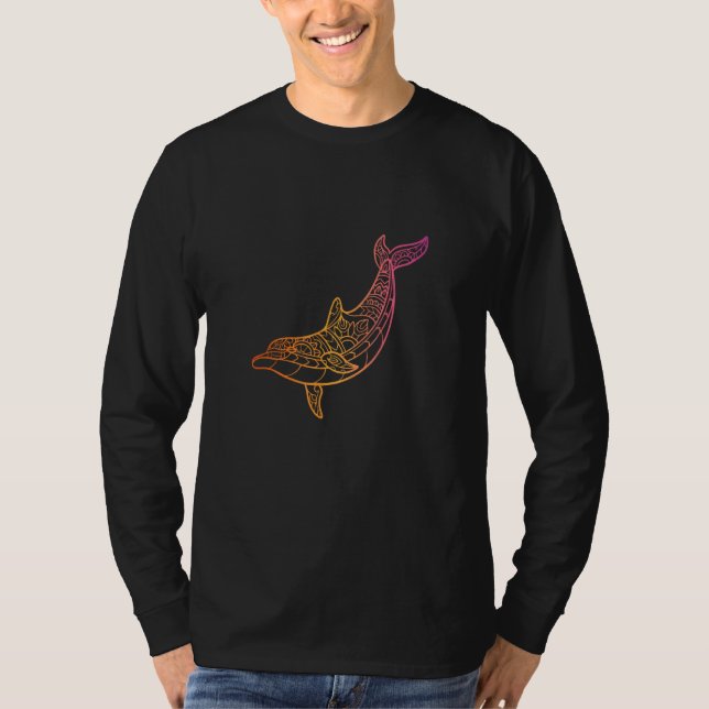 Colourful dolphin  beautiful mandala animal Caribb T-Shirt (Front)