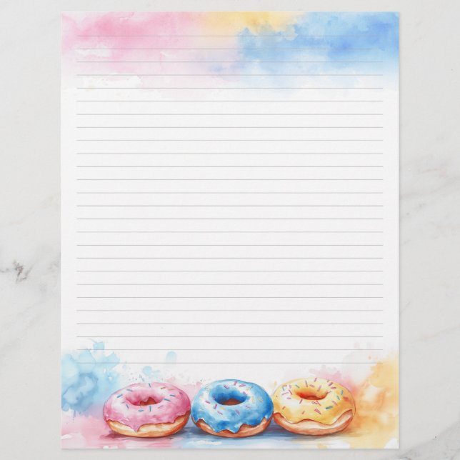 Colourful Donuts Stationery Lined Writing Paper (Front)