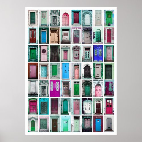 Colourful Doors Collage _ BluePinkGreenPurple Poster