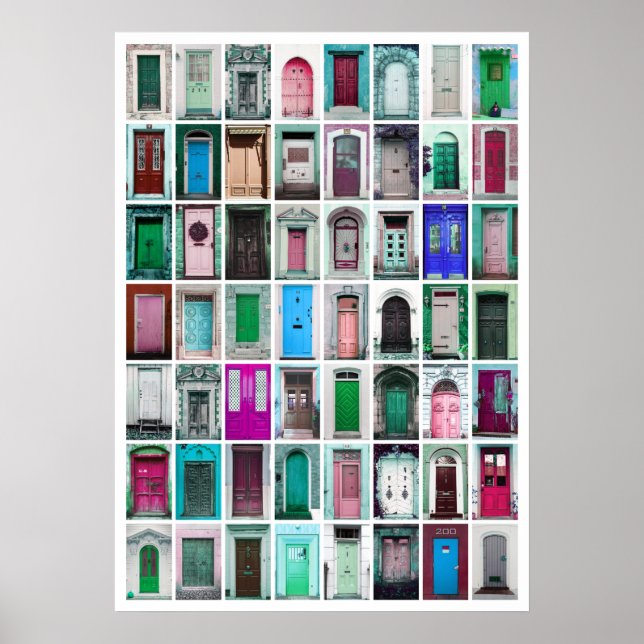 Colourful Doors Collage - Blue/Pink/Green/Purple Poster (Front)