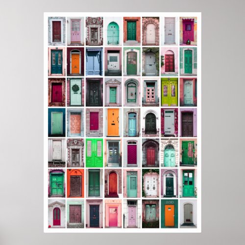 Colourful Doors Collage _ PinkGreenOrange Poster