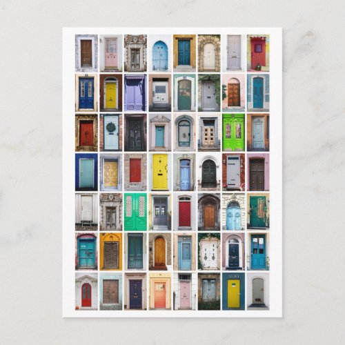 Colourful Doors Collage Postcard
