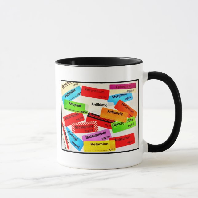 COLOURFUL DRUG LABELS COFFEE MUG (Right)