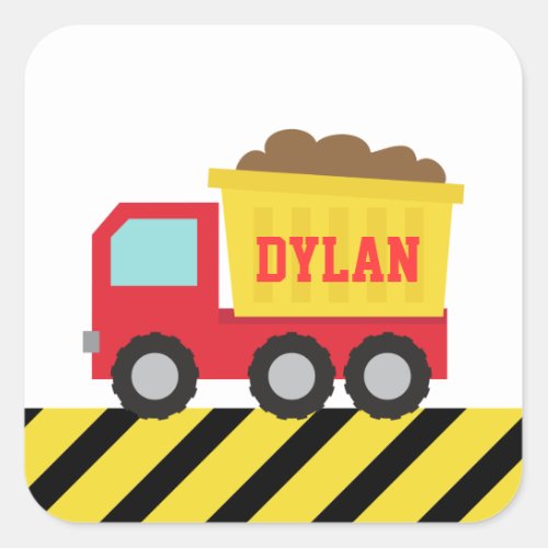 Colourful Dump Truck Construction Vehicle Boys Square Sticker