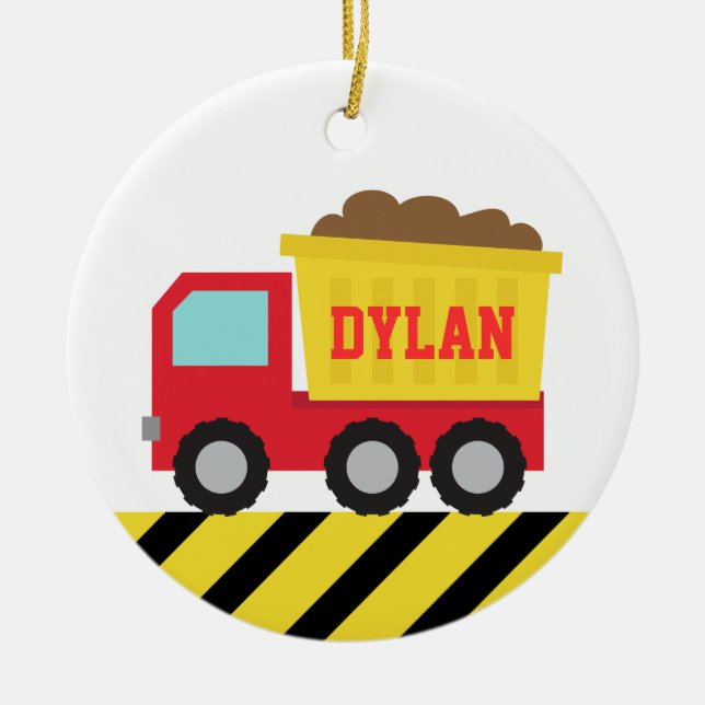 Colourful Dump Truck, Construction Vehicle for Boy Ceramic Ornament (Front)