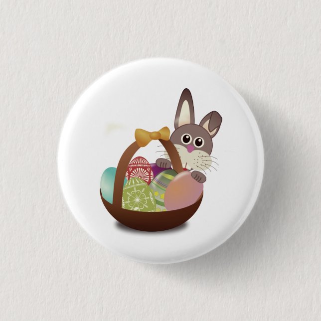 Colourful Easter Bunny And Eggs  Button (Front)