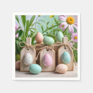 Colourful Easter Eggs on wooden board Napkins