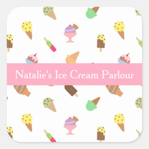 Colourful, Elegant, Ice Cream Parlour Business Square Sticker