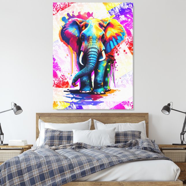 Colourful Elephant Wall Art Print - Wildlife (Insitu(Bedroom))