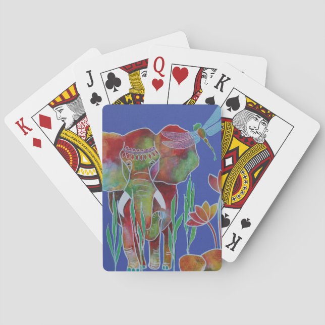 COLOURFUL ELEPHANT WITH DRAGONFLY POKER CARDS (Back)