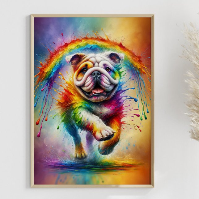 Colourful English Bulldog Paint Splatter Poster (Framed example)