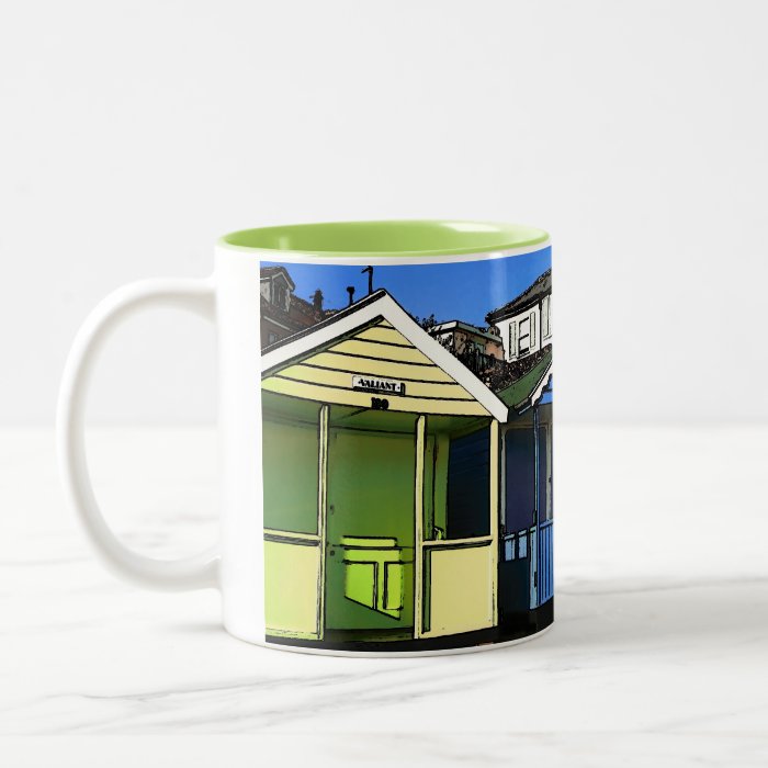 Beach huts and blue skies english seaside photo coffee mugs