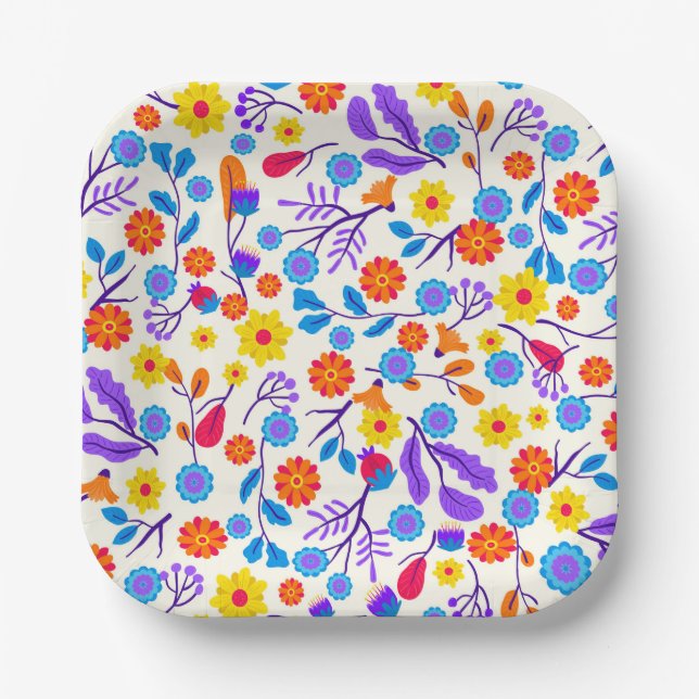 Colourful Exotic Floral Pattern-23146 Paper Plates (Front)
