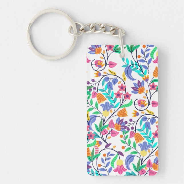 Colourful Exotic Floral Pattern-23147 Keychain (Front)