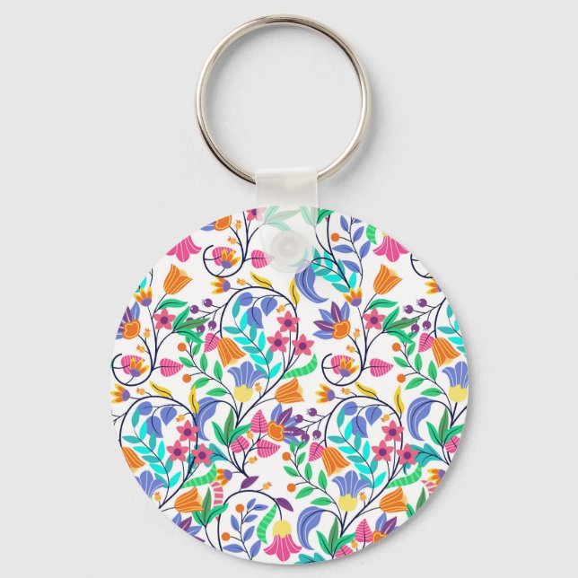 Colourful Exotic Floral Pattern-23147 Keychain (Front)