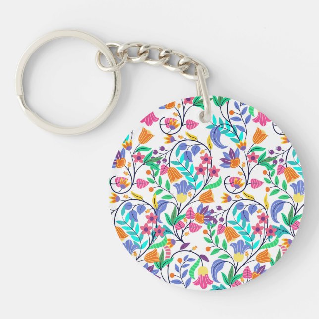 Colourful Exotic Floral Pattern-23147 Keychain (Front)