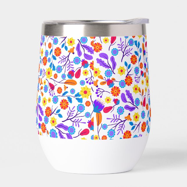 Colourful Exotic Floral Pattern-23165 Thermal Wine Tumbler (Left)