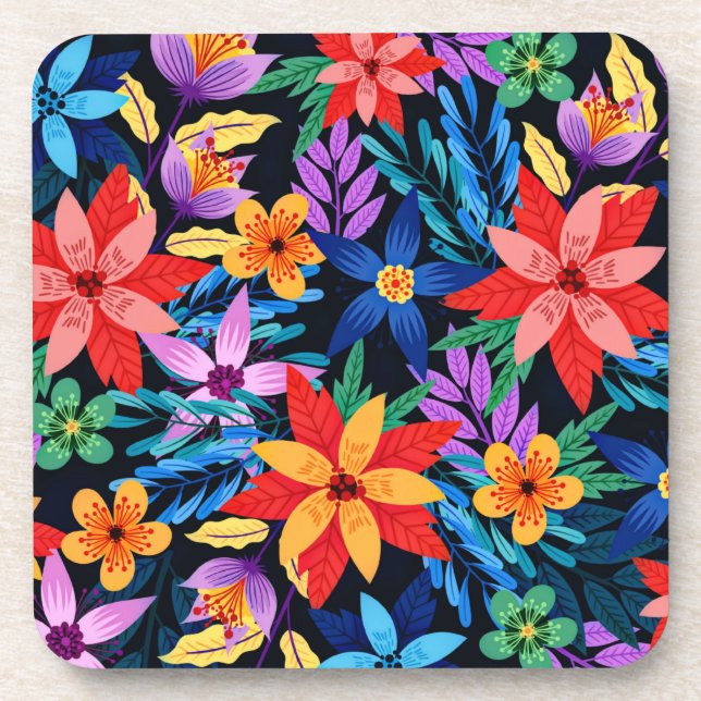 Colourful Exotic Floral Pattern-68578 Beverage Coaster (Front)