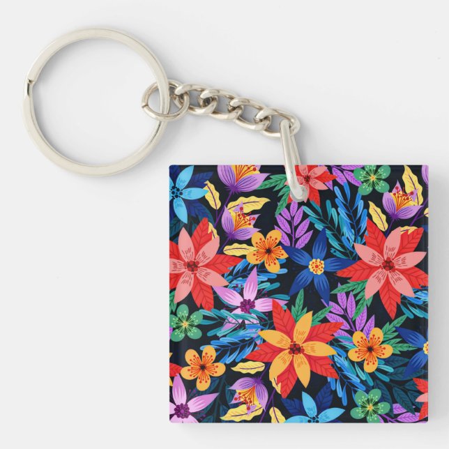 Colourful Exotic Floral Pattern-68578 Keychain (Front)