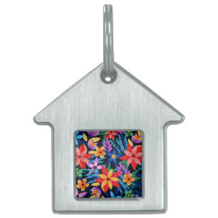 Colourful Exotic Floral Pattern-68578 Pet ID Tag