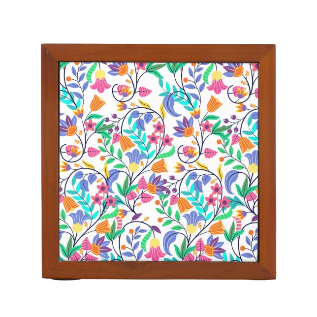 Colourful Exotic Floral Pattern Desk Organizer (Front)
