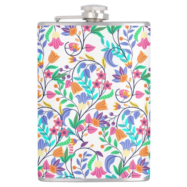 Colourful Exotic Floral Pattern Flask (Front)