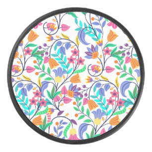 Colourful Exotic Floral Pattern Hockey Puck