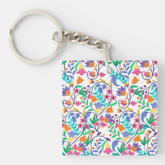 Colourful Exotic Floral Pattern Keychain (Front)