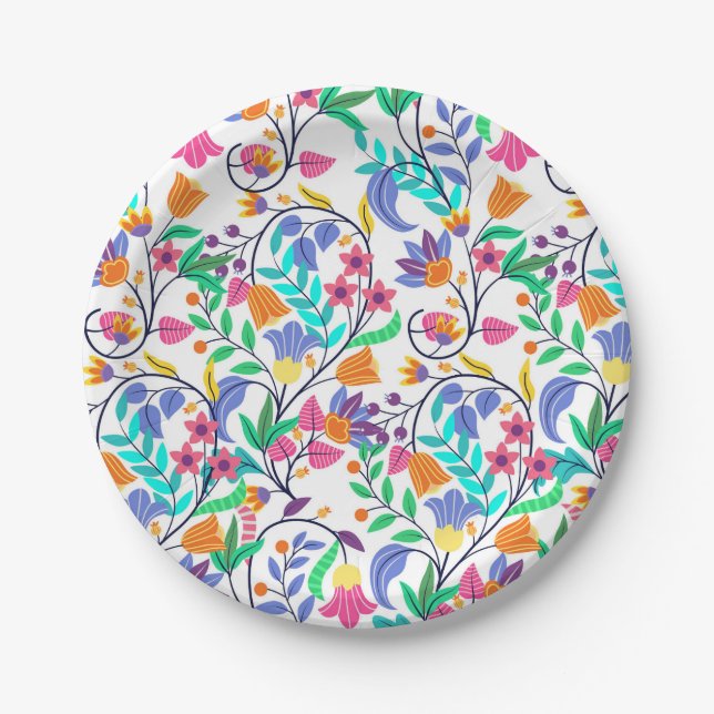 Colourful Exotic Floral Pattern Paper Plates (Front)