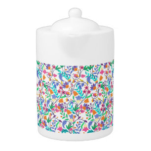 Colourful Exotic Floral Pattern Teapot