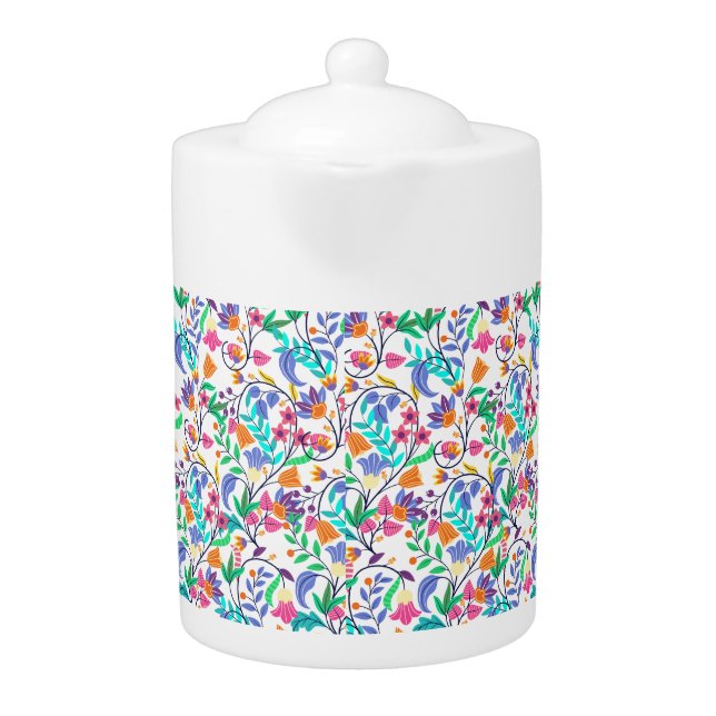 Colourful Exotic Floral Pattern Teapot (Front)