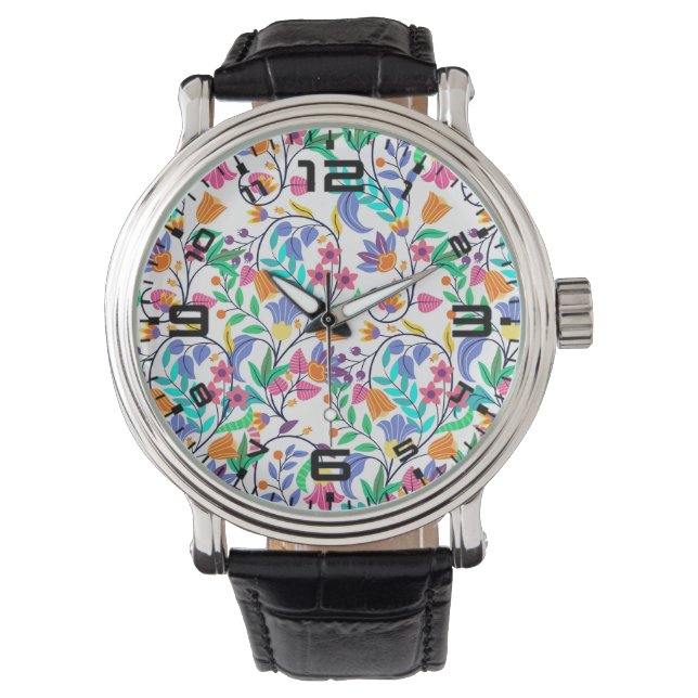 Colourful Exotic Floral Pattern Watch (Front)