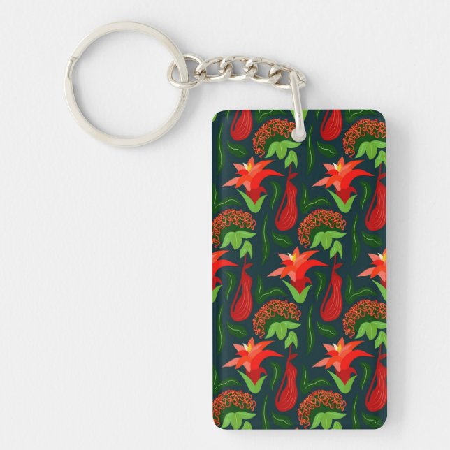 Colourful Exotic Flowers Leaves Pattern-23187 Keychain (Front)