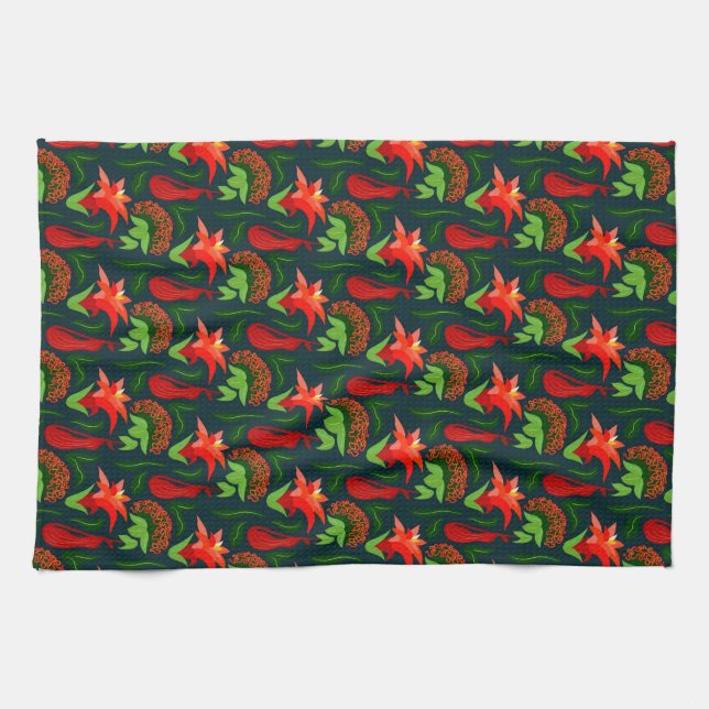 Colourful Exotic Flowers Leaves Pattern-23187 Kitchen Towel (Horizontal)
