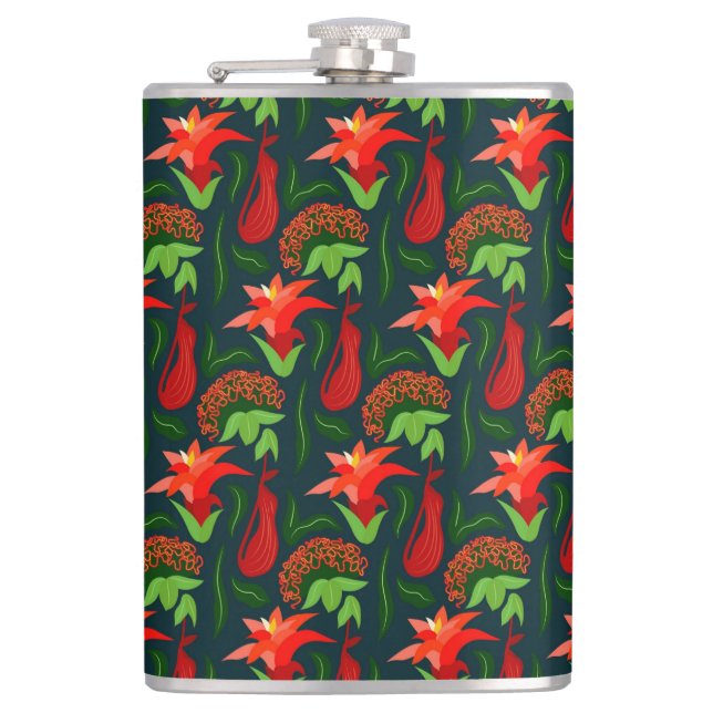Colourful Exotic Flowers Leaves Pattern Flask (Front)