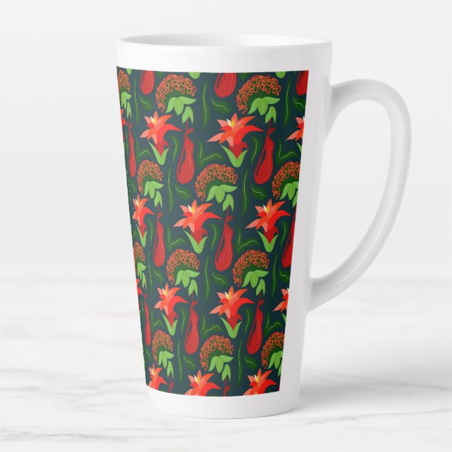 Colourful Exotic Flowers Leaves Pattern Latte Mug (Right)