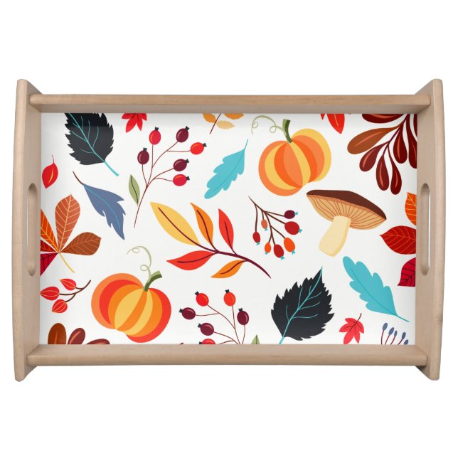 Colourful fall berries, leaves and pumpkins serving tray (Front)