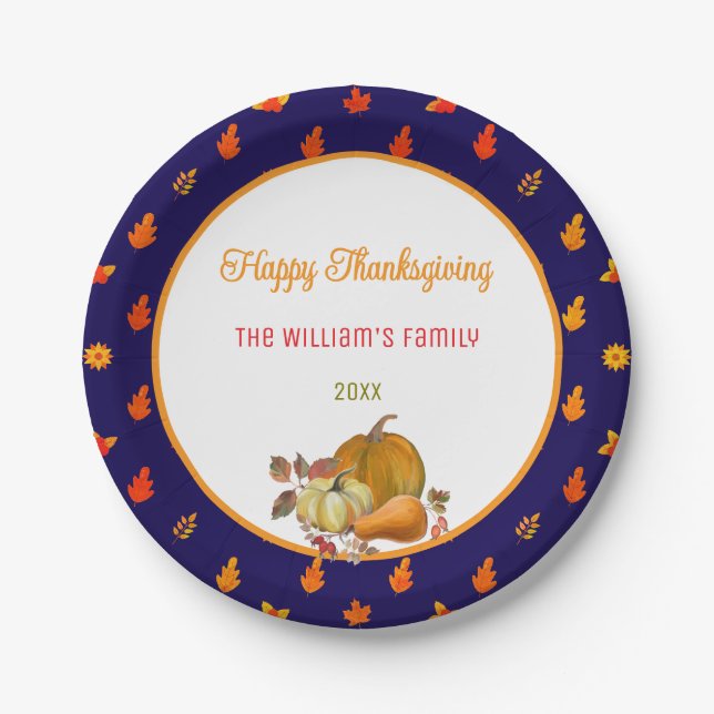 Colourful Fall Leaves Pattern Thanksgiving Party  Paper Plates (Front)