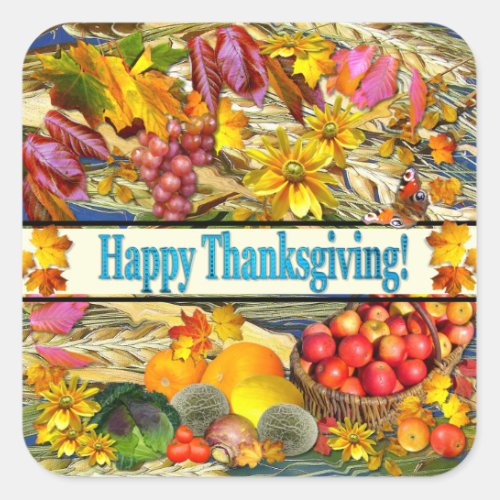 Colourful Fall Produce Happy Thanksgiving Square Sticker