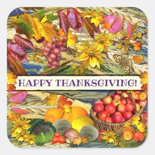 Colourful Fall Produce Happy Thanksgiving Square Sticker