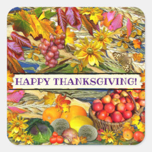 Colourful Fall Produce Happy Thanksgiving Square Sticker