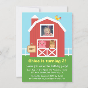 Colourful Farm Barnyard Animal Birthday Party Invitation