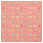 Colourful Fast food Burger Hot Dog Soda Pattern Fabric